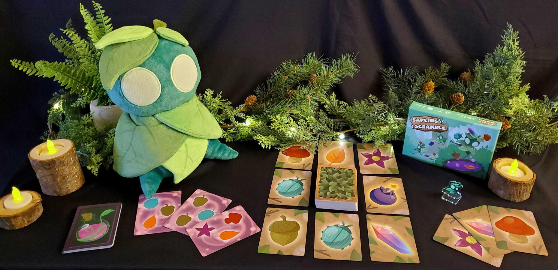 Sapling Scramble card game and Sapling Plush